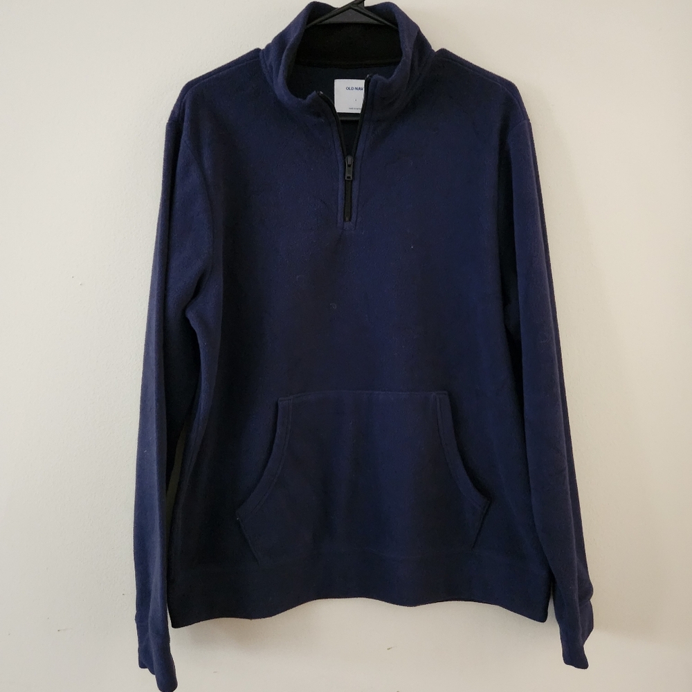 Old Navy Men's Navy Blue Quarter Zip Pullover Sweater Large Warm With Pocket